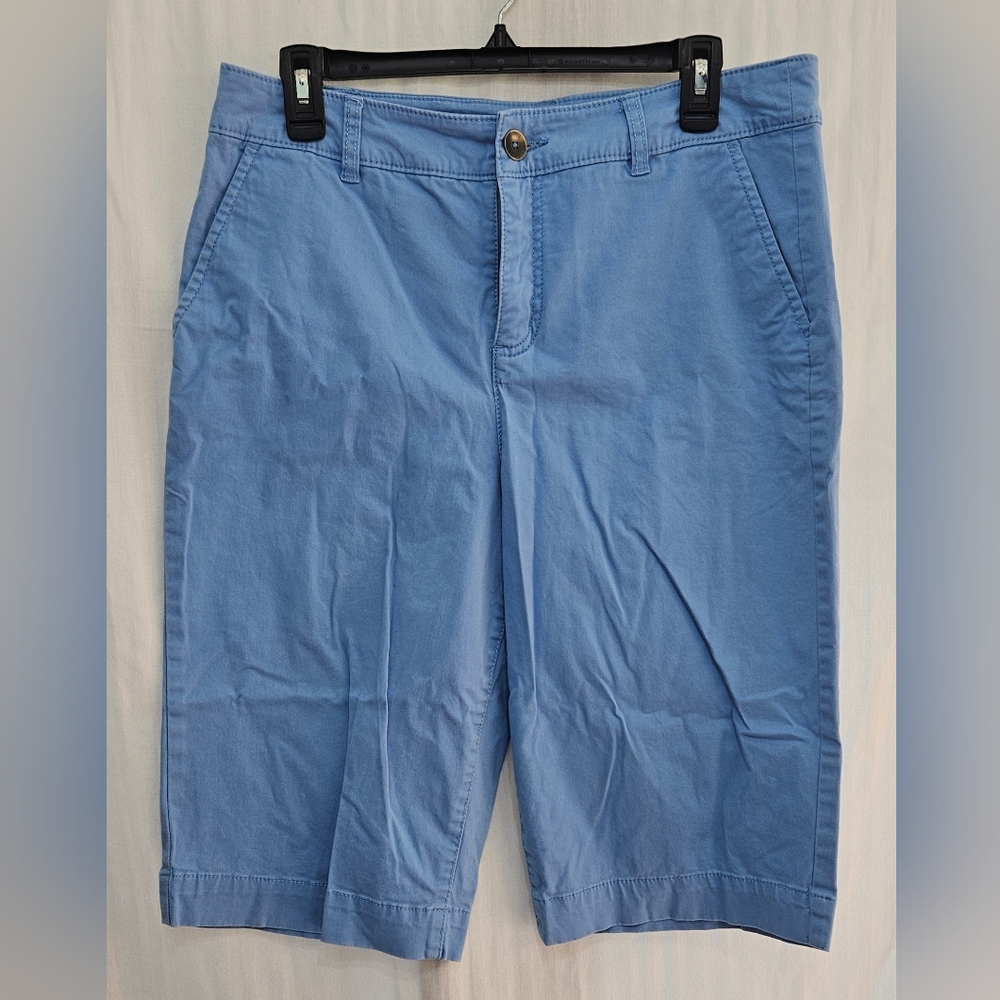 Kim Rogers Bermuda Shorts - Periwinkle Blue 13” Cotton Flat Front - Size 12